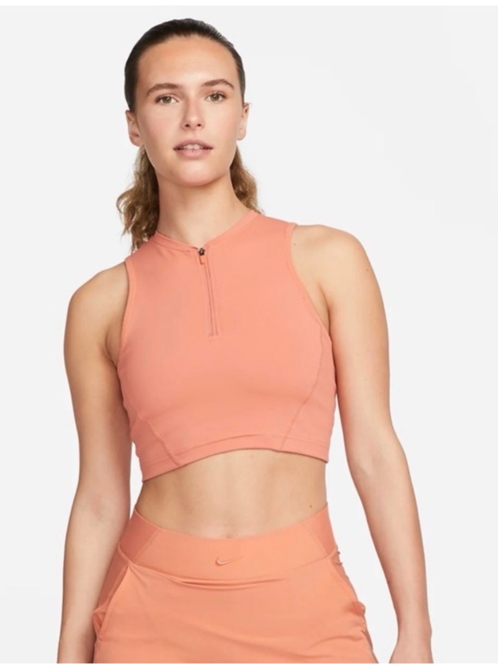 Nike Pro coral half-zip running crop top